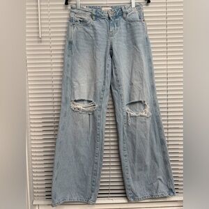 PacSun Light Blue Ripped Flare Baggy Jeans Size 23